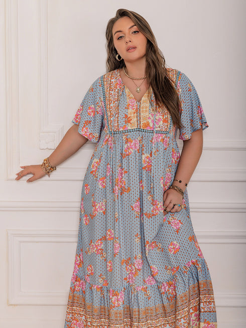 plus-size-printed-tie-neck-flutter-sleeve-maxi-dress-2 OhSoStyled - Sophia's Style-4